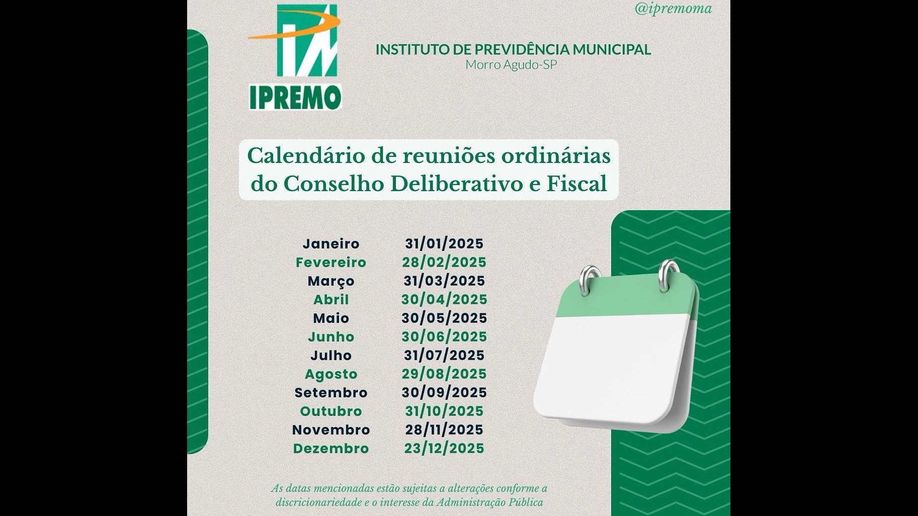 calendário reuniões ordinárias conselho deliberativo e fiscal